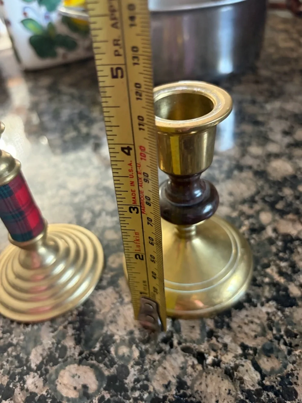 Brass Tartan Accent Candlestick Pair - Classic Home Accent